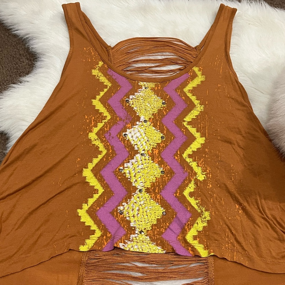 Decree High-Low Open Back Rust Orange Tank Top Medium - Picture 4 of 7